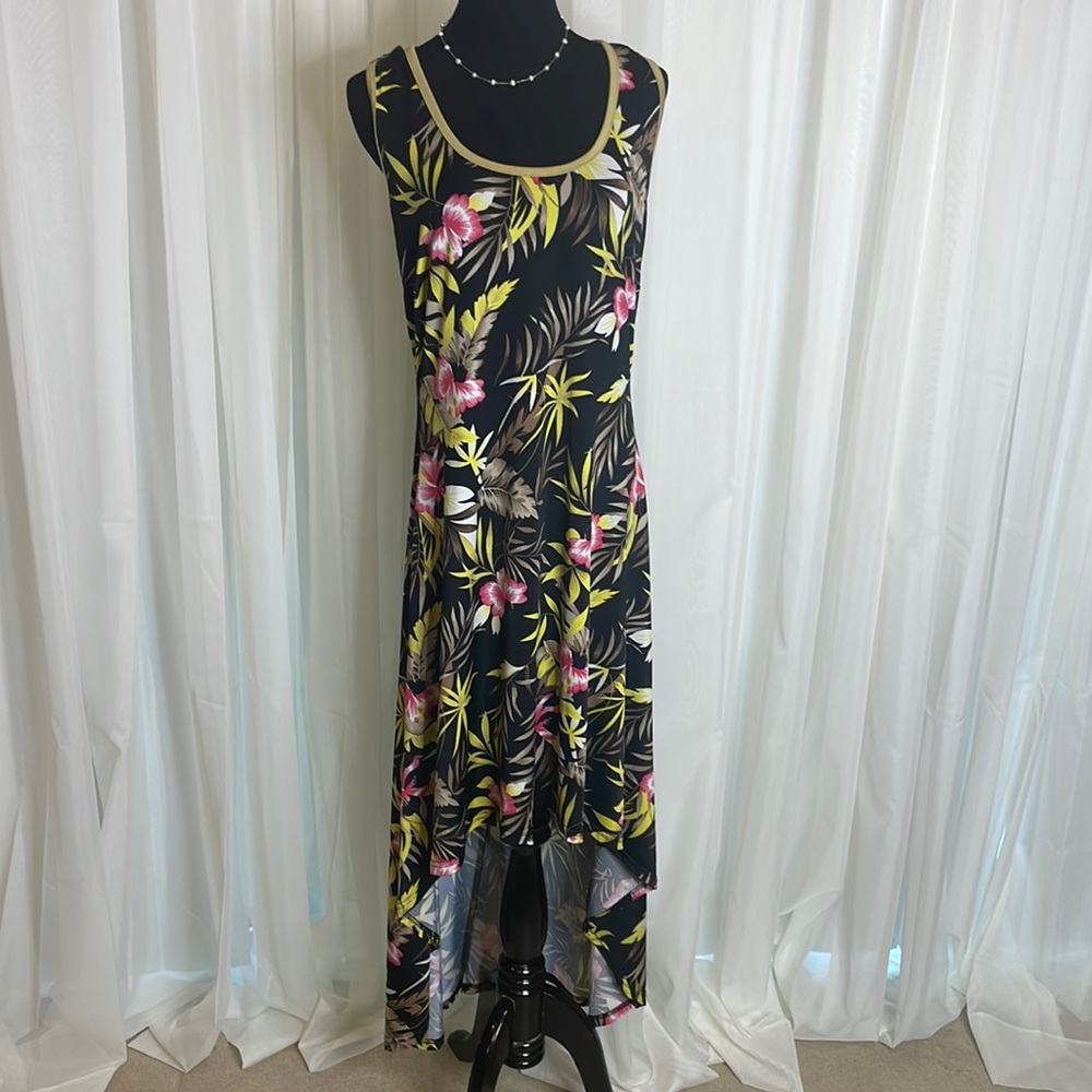 Black Floral Racerback High Low Dress by Dots, size 1X